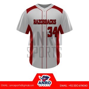 Gray and Red Baseball Full Button Jersey