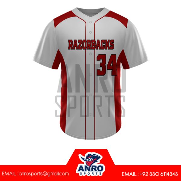 Gray and Red Baseball Full Button Jersey