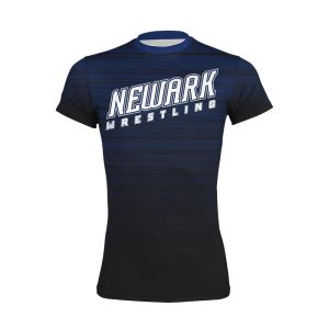 blue and black wrestling compression shirt