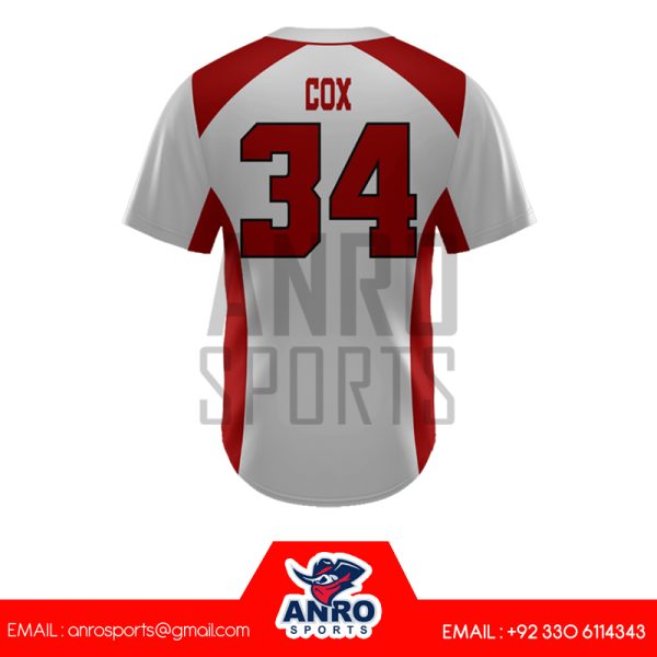 Gray and Red Baseball Full Button Jersey - Image 4