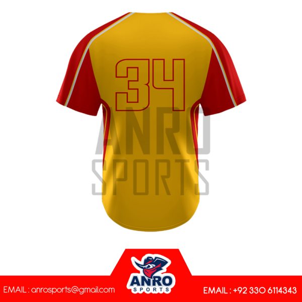 Yellow and Red Baseball 2 Button Jersey - Image 4