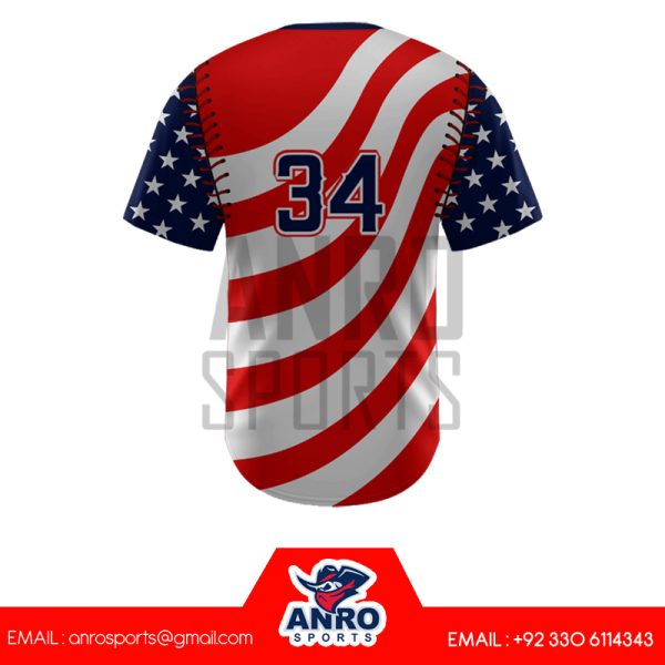 Red and white Baseball Crew Neck Jersey - Image 4