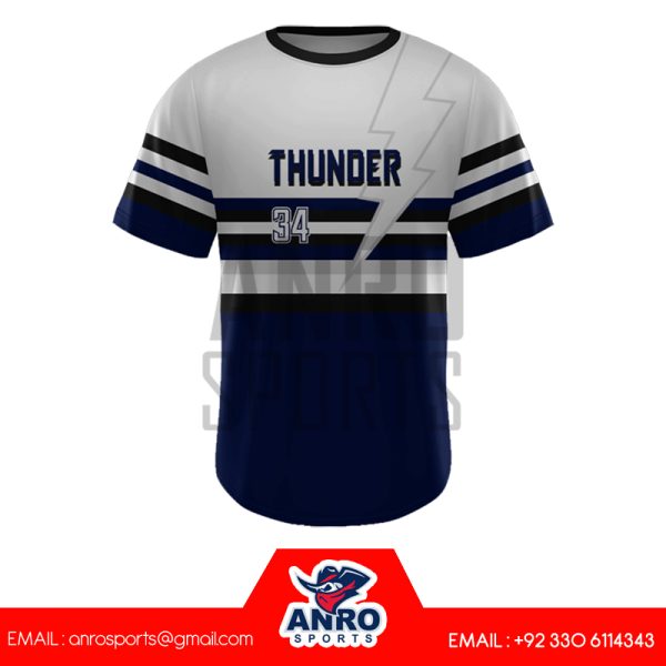White and Blue Baseball Crew Neck Jersey