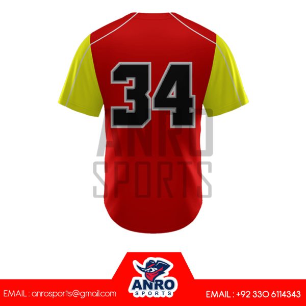 Red and Yellow Baseball Full Button Jersey - Image 4