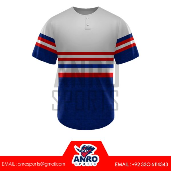 Grey and Blue Baseball 2 Button Jersey