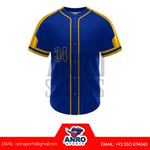 Blue and Yellow Baseball Full Button Jersey
