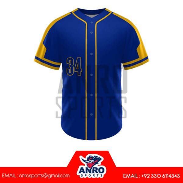 Blue and Yellow Baseball Full Button Jersey