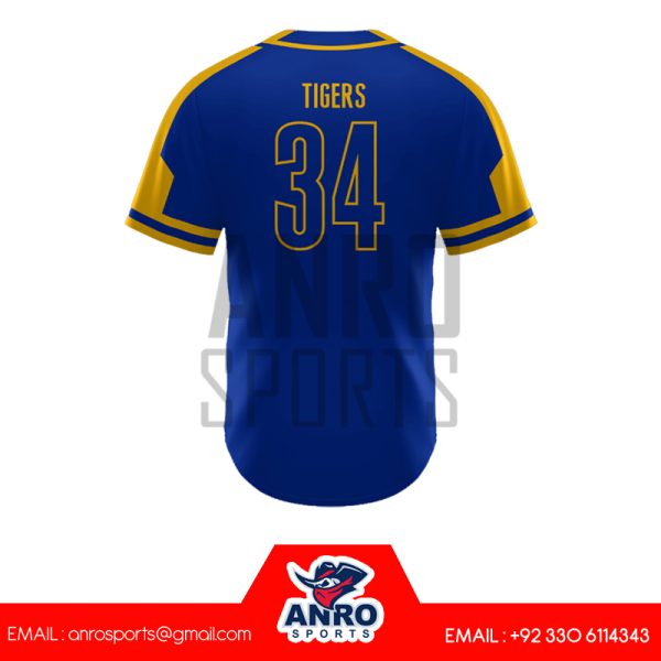 Blue and Yellow Baseball Full Button Jersey - Image 4