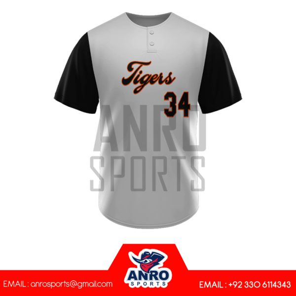 Grey and Black Baseball 2 Button Jersey