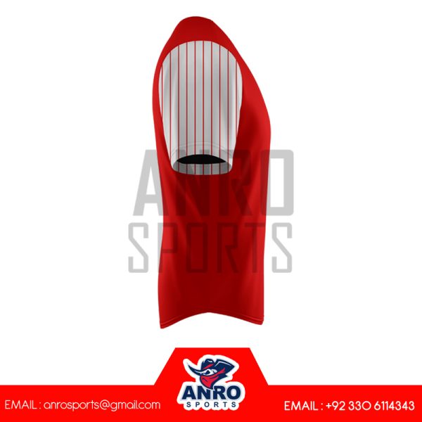 Red and White Baseball V Neck Jersey - Image 2