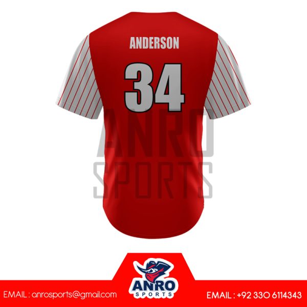 Red and White Baseball V Neck Jersey - Image 4