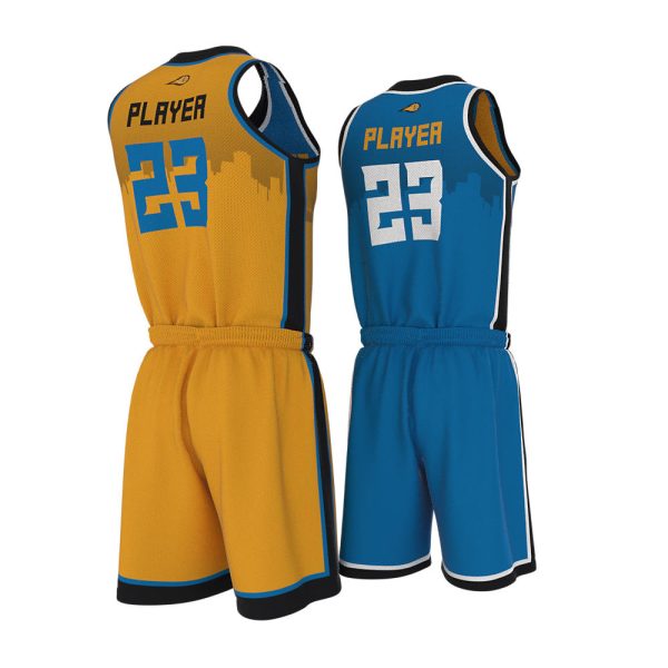 Blue and Yellow Basketball Uniform Series Full V-Neck - Image 4
