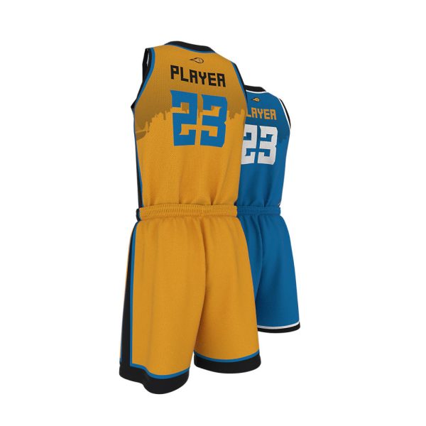 Blue and Yellow Basketball Uniform Series Full V-Neck - Image 5