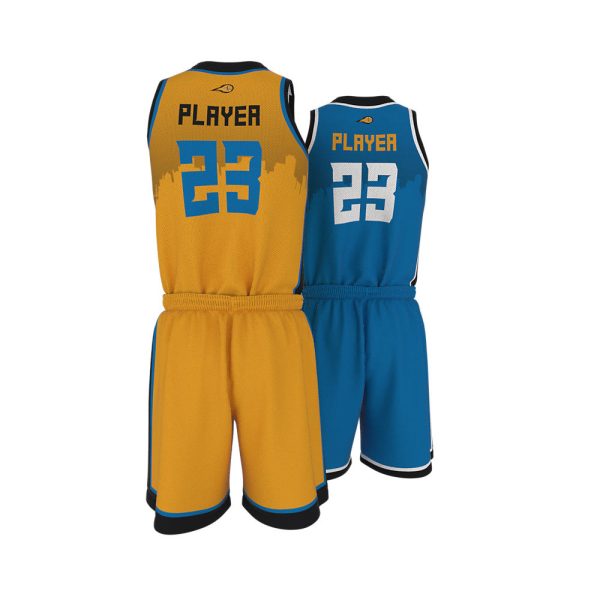 Blue and Yellow Basketball Uniform Series Full V-Neck - Image 2