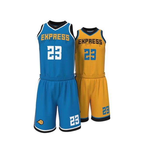 Blue and Yellow Basketball Uniform Series Full V-Neck - Image 3