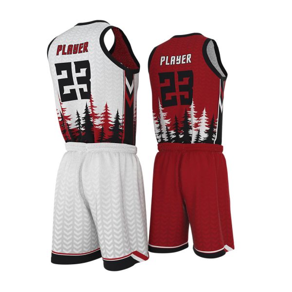 Red and White Basketball Uniform Series Full V-Neck - Image 5