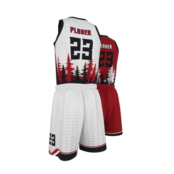 Red and White Basketball Uniform Series Full V-Neck - Image 3