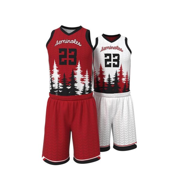 Red and White Basketball Uniform Series Full V-Neck - Image 4