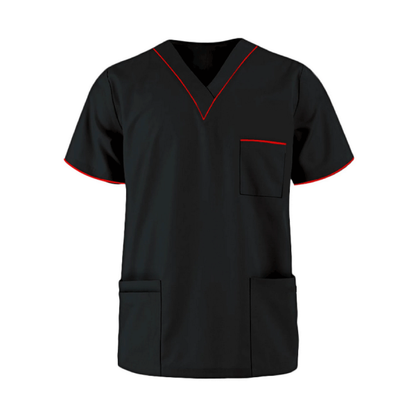 Black Scrub with Red Piping for Men