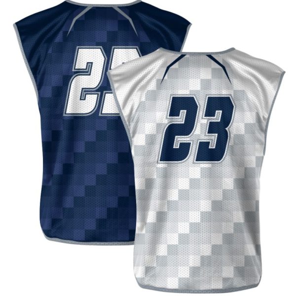 Blue and White Reversible Sleeveless Lacrosse Jerseys - Image 4