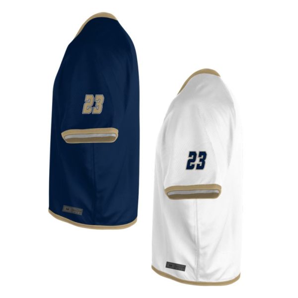 White and Blue Lacrosse V Neck Jerseys - Image 4