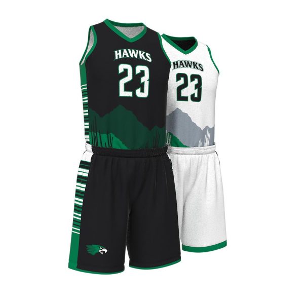 Green and White Basketball Uniform Series Full V-Neck