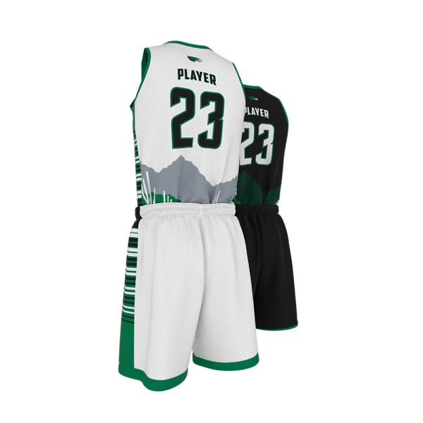 Green and White Basketball Uniform Series Full V-Neck - Image 3