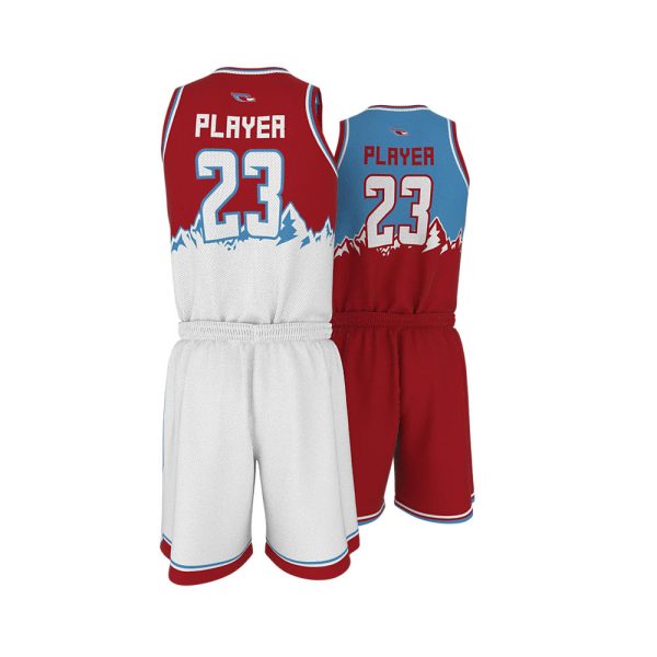 Men's Red and White Basketball Uniform Series Full V-Neck - Image 3